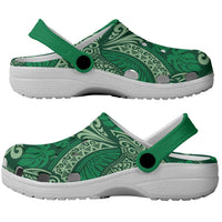 Forest Green Monstera Clogs Shoes Polynesian Tribal Pattern - Polynesian Pride