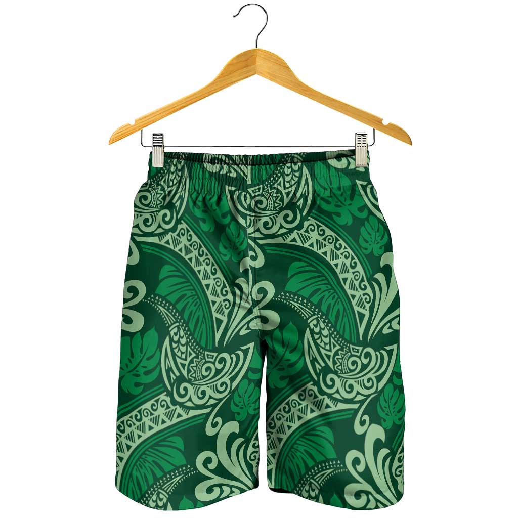 Forest Green Monstera Shorts for Men Polynesian Tribal Pattern - Polynesian Pride