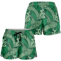 Forest Green Monstera Shorts for Women Polynesian Tribal Pattern - Polynesian Pride