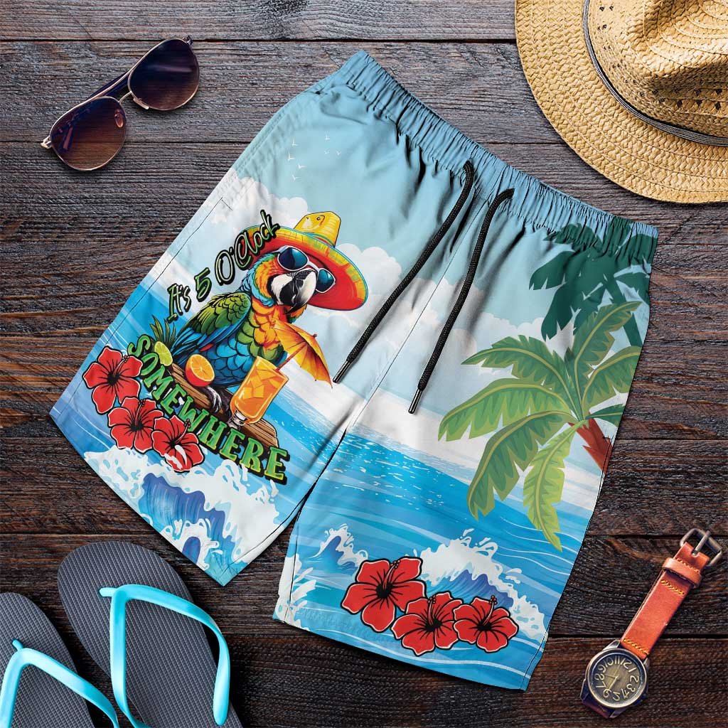 Funny Parrot Margarita Five O'clock Somewhere Shorts for Men LT9 Blue - Polynesian Pride