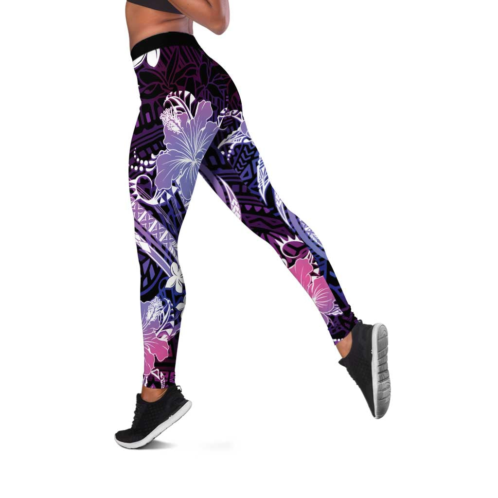 Galaxy Polynesian Pattern With Tropical Flowers Leggings LT05 Galaxy - Polynesian Pride