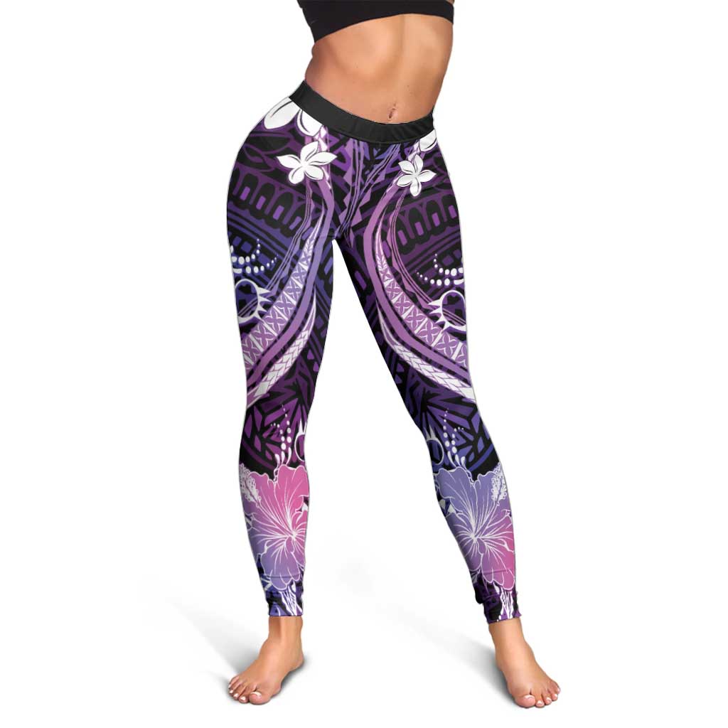 Galaxy Polynesian Pattern With Tropical Flowers Leggings LT05 - Polynesian Pride