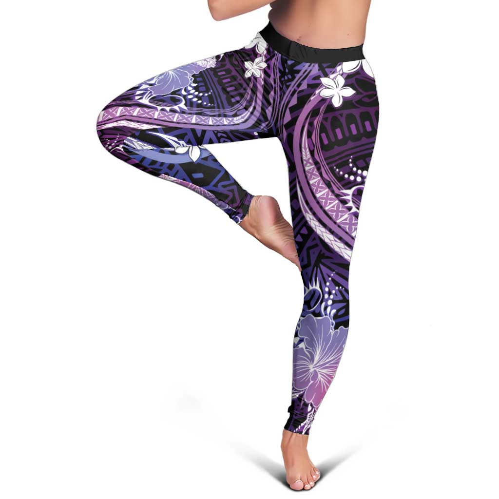 Galaxy Polynesian Pattern With Tropical Flowers Leggings LT05 - Polynesian Pride