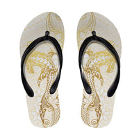 Gold and White Hawaii Flip Flops Hammerhead Shark Tattoo Curve Polynesian - Polynesian Pride