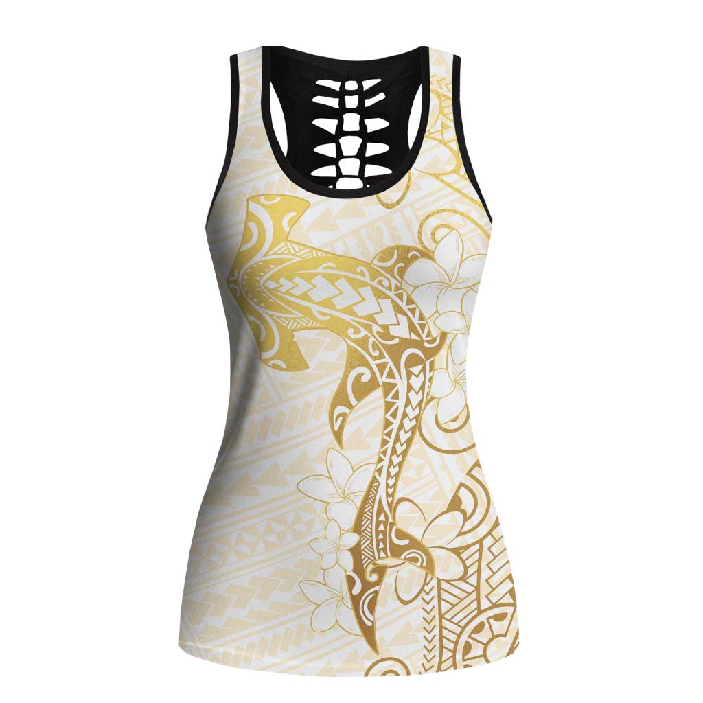 Gold and White Hawaii Hollow Tank Top Hammerhead Shark Tattoo Curve Polynesian - Polynesian Pride