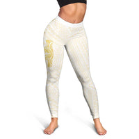 Gold and White Hawaii Leggings Hammerhead Shark Tattoo Curve Polynesian - Polynesian Pride