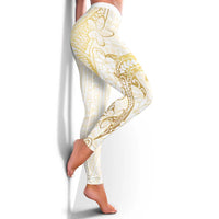 Gold and White Hawaii Leggings Hammerhead Shark Tattoo Curve Polynesian - Polynesian Pride