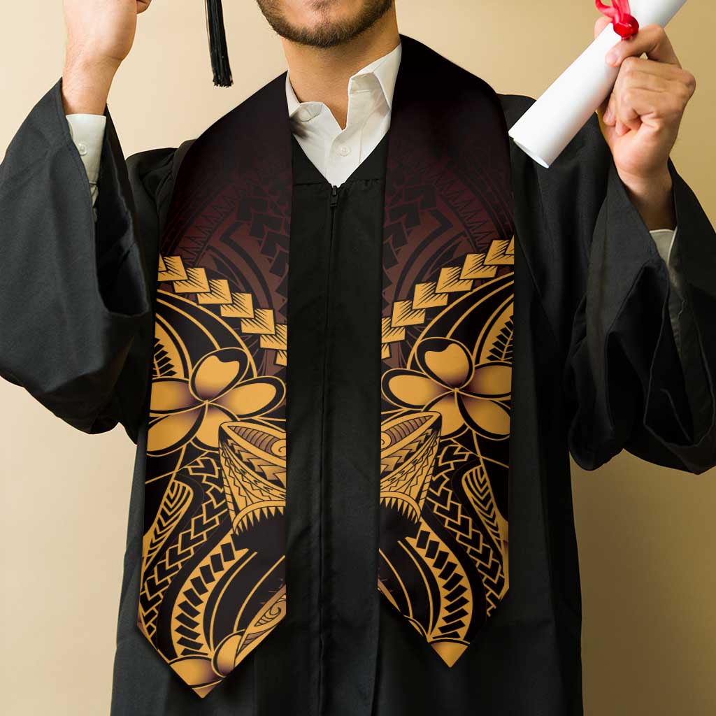 Gold Black Aloha Hawaii Graduation Stole Polynesian Shark Tattoo With Plumeria - Polynesian Pride