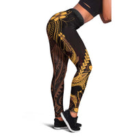Gold Black Aloha Hawaii Leggings Polynesian Shark Tattoo With Plumeria - Polynesian Pride
