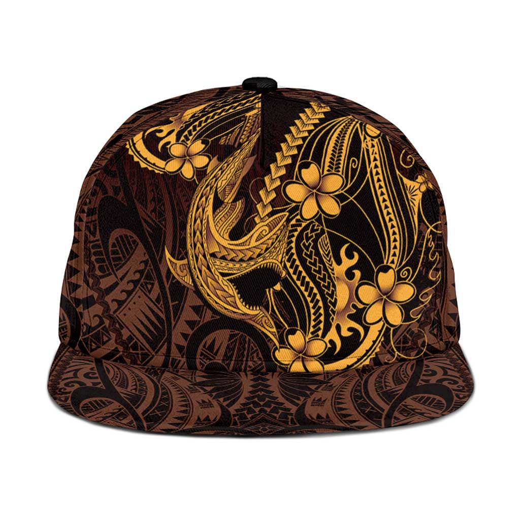 Gold Black Aloha Hawaii Snapback Cap Polynesian Shark Tattoo With Plumeria - Polynesian Pride