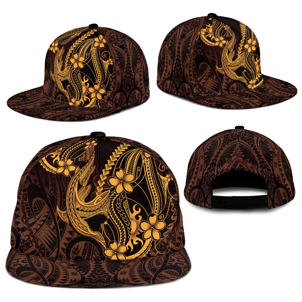 Gold Black Aloha Hawaii Snapback Cap Polynesian Shark Tattoo With Plumeria - Polynesian Pride