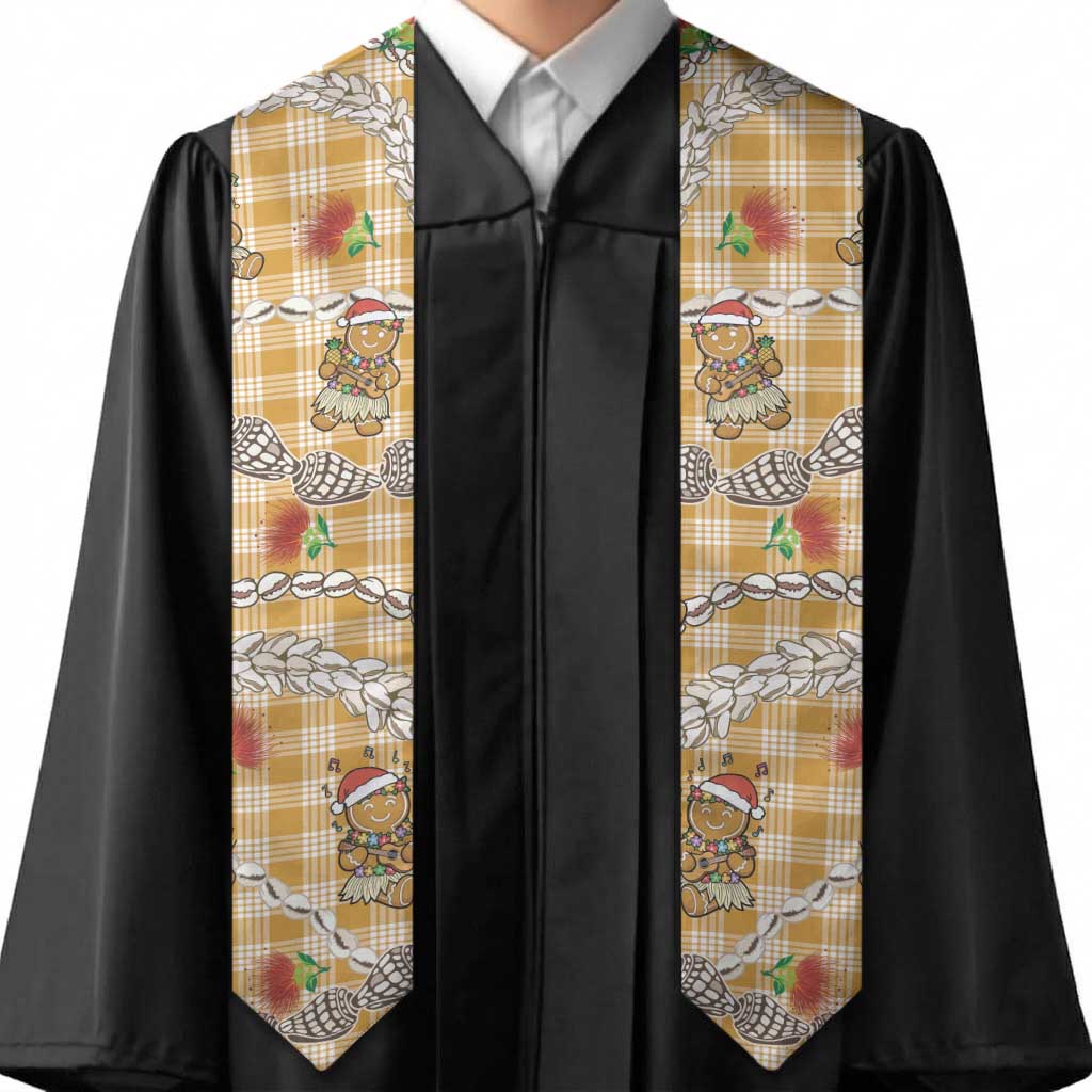 Gold Palaka Hawaii Mele Kalikimaka Graduation Stole Ohia Lehua Shell Leis Funny Gingerbread Santa LT14 - Polynesian Pride