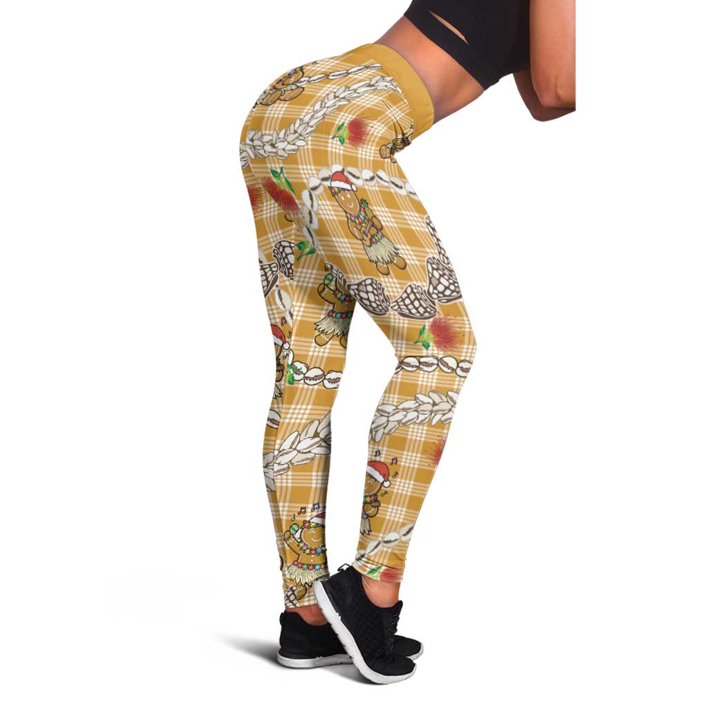 Gold Palaka Hawaii Mele Kalikimaka Leggings Ohia Lehua Shell Leis Funny Gingerbread Santa LT14 - Polynesian Pride