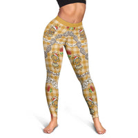 Gold Palaka Hawaii Mele Kalikimaka Leggings Ohia Lehua Shell Leis Funny Gingerbread Santa LT14 - Polynesian Pride