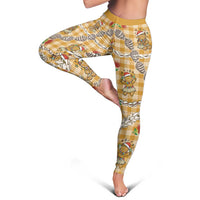 Gold Palaka Hawaii Mele Kalikimaka Leggings Ohia Lehua Shell Leis Funny Gingerbread Santa LT14 - Polynesian Pride