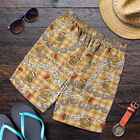 Gold Palaka Hawaii Mele Kalikimaka Shorts for Men Ohia Lehua Shell Leis Funny Gingerbread Santa LT14 Gold - Polynesian Pride