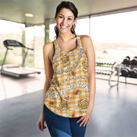 Gold Palaka Hawaii Mele Kalikimaka Women Racerback Tank Ohia Lehua Shell Leis Funny Gingerbread Santa LT14 - Polynesian Pride