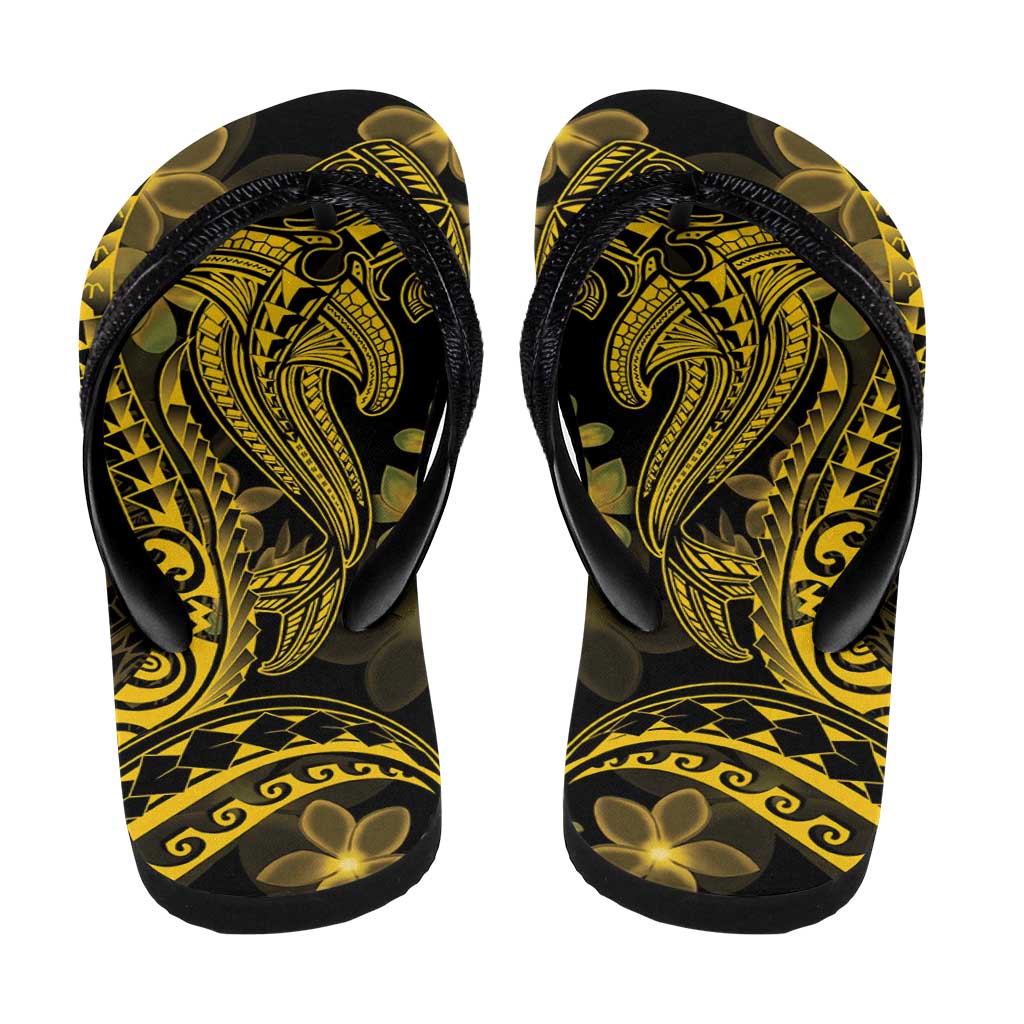 Gold Polynesia Shark Tattoo Flip Flops Polynesian Plumeria LT14 - Polynesian Pride