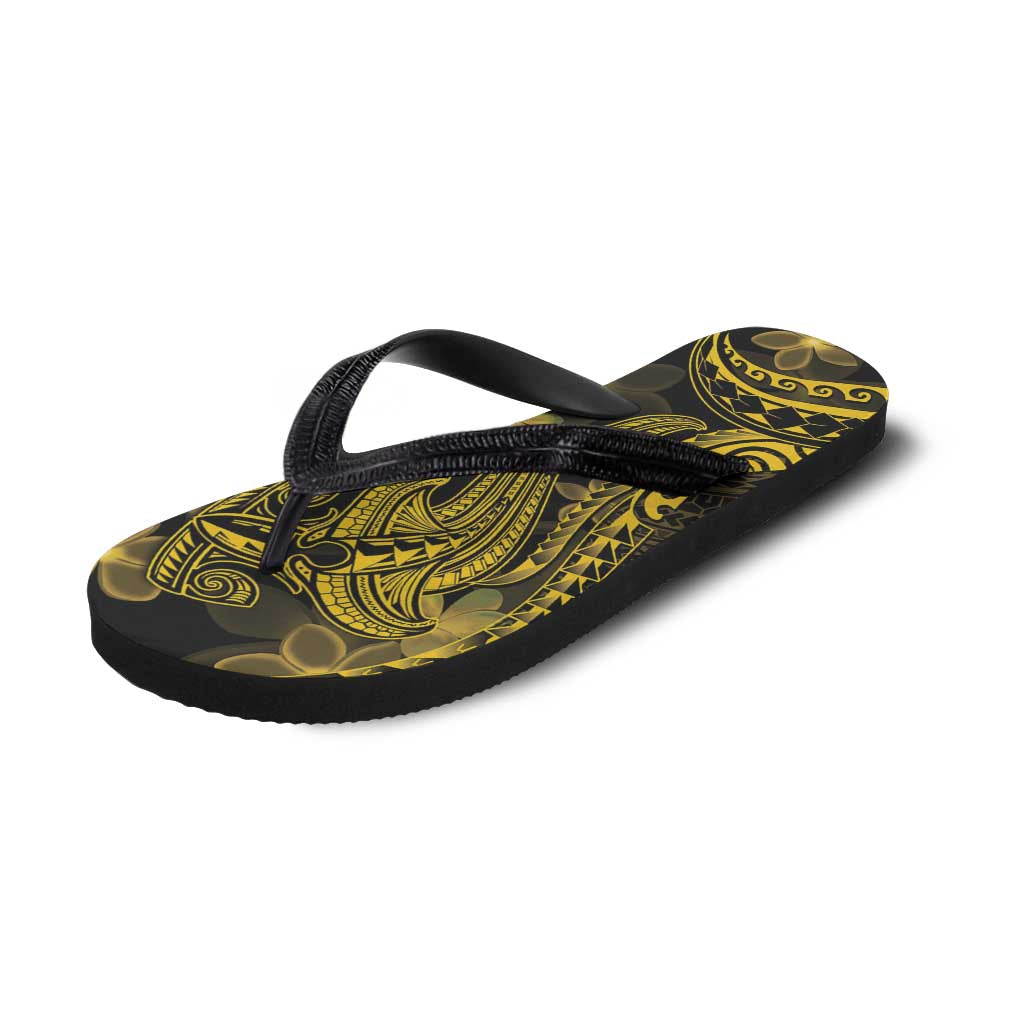 Gold Polynesia Shark Tattoo Flip Flops Polynesian Plumeria LT14 - Polynesian Pride