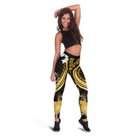 Gold Polynesian Pattern With Tropical Flowers Leggings LT05 - Polynesian Pride