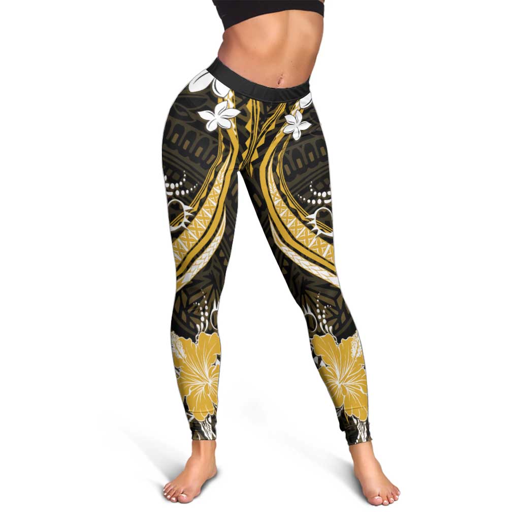 Gold Polynesian Pattern With Tropical Flowers Leggings LT05 - Polynesian Pride
