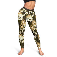 Gold Tropical Hawaii Leggings Seamless Monstera Plumeria Hawaiian Pattern - Polynesian Pride