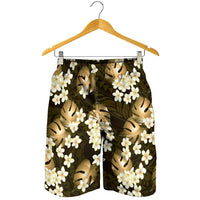 Gold Tropical Hawaii Shorts for Men Seamless Monstera Plumeria Hawaiian Pattern - Polynesian Pride