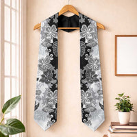 Gray Scale Hibiscus Plumeria Floral Graduation Stole LT01 One Size Black - Polynesian Pride