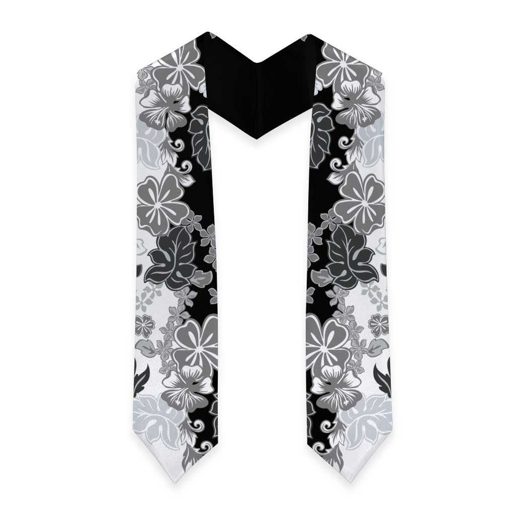 Gray Scale Hibiscus Plumeria Floral Graduation Stole LT01 - Polynesian Pride