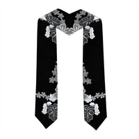 Gray Scale Hibiscus Plumeria Floral Graduation Stole LT01 - Polynesian Pride