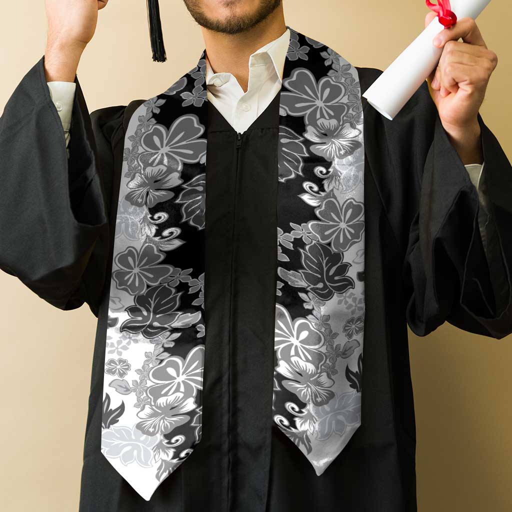 Gray Scale Hibiscus Plumeria Floral Graduation Stole LT01 - Polynesian Pride