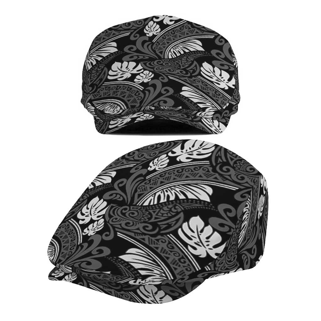 Grayscale Monstera Jeff Hat Polynesian Tribal Pattern - Polynesian Pride