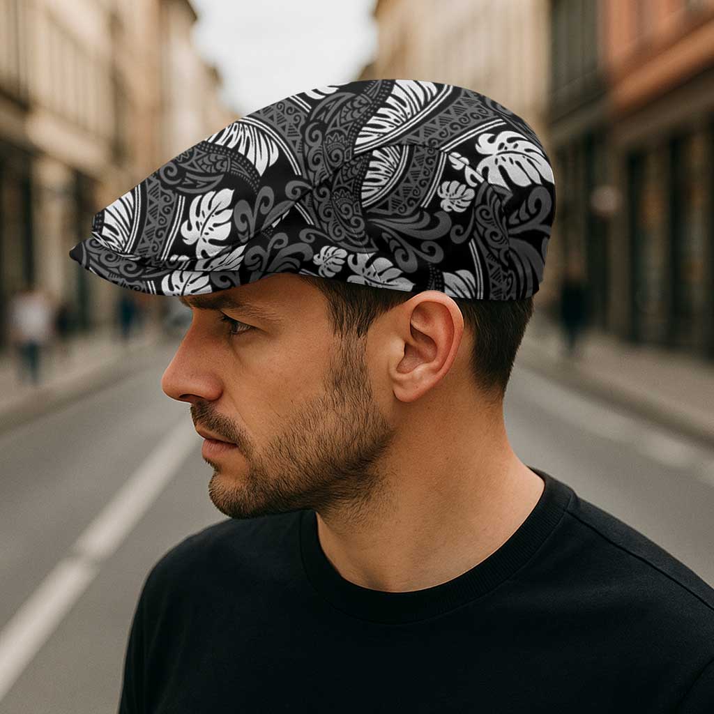 Grayscale Monstera Jeff Hat Polynesian Tribal Pattern - Polynesian Pride