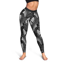 Grayscale Monstera Leggings Polynesian Tribal Pattern - Polynesian Pride