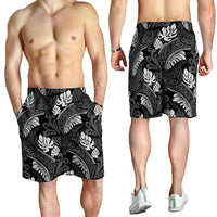 Grayscale Monstera Shorts for Men Polynesian Tribal Pattern - Polynesian Pride