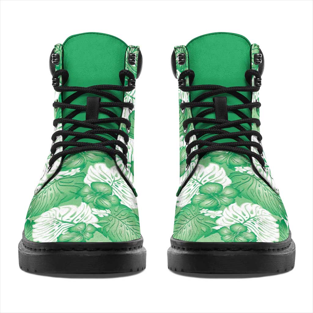 Green Aloha Hawaii All Season Boots Monstera Hibiscus Plumeria Seamless Vibes LT14 - Polynesian Pride