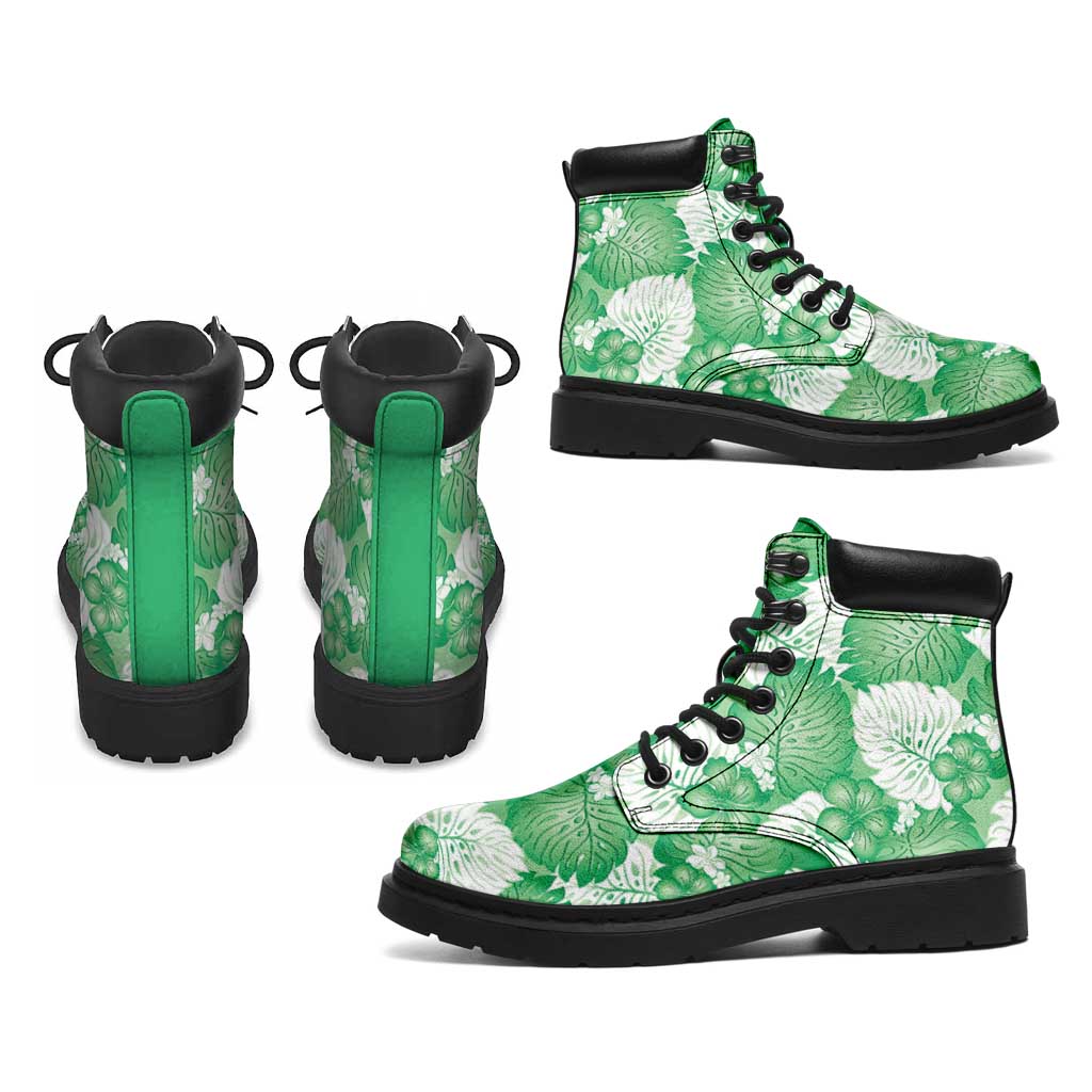 Green Aloha Hawaii All Season Boots Monstera Hibiscus Plumeria Seamless Vibes LT14 - Polynesian Pride