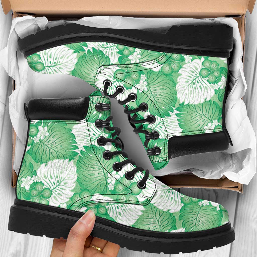 Green Aloha Hawaii All Season Boots Monstera Hibiscus Plumeria Seamless Vibes LT14 Green - Polynesian Pride