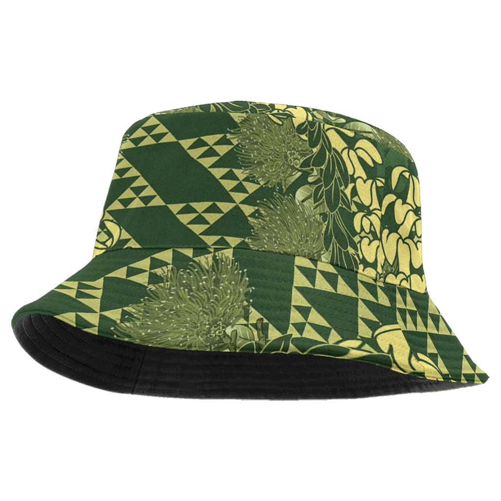 Green Aloha Hawaii Bucket Hat Hawaiian Kakau Ohia Lehua Lei - Polynesian Pride