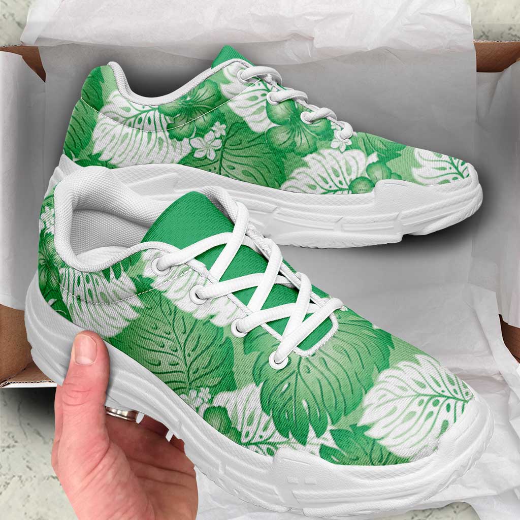 Green Aloha Hawaii Chunky Sneakers Monstera Hibiscus Plumeria Seamless Vibes - Polynesian Pride
