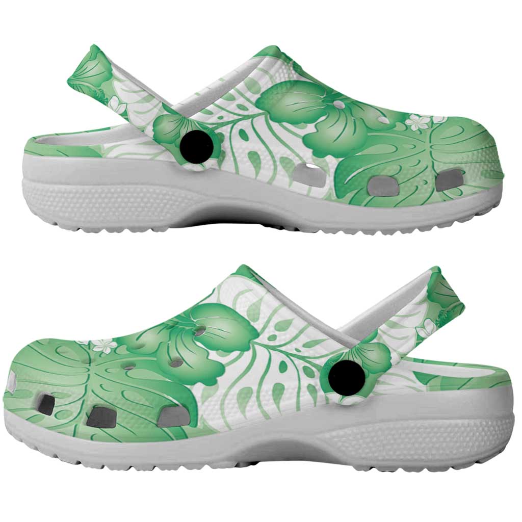 Green Aloha Hawaii Clogs Shoes Monstera Hibiscus Plumeria Seamless Vibes - Polynesian Pride