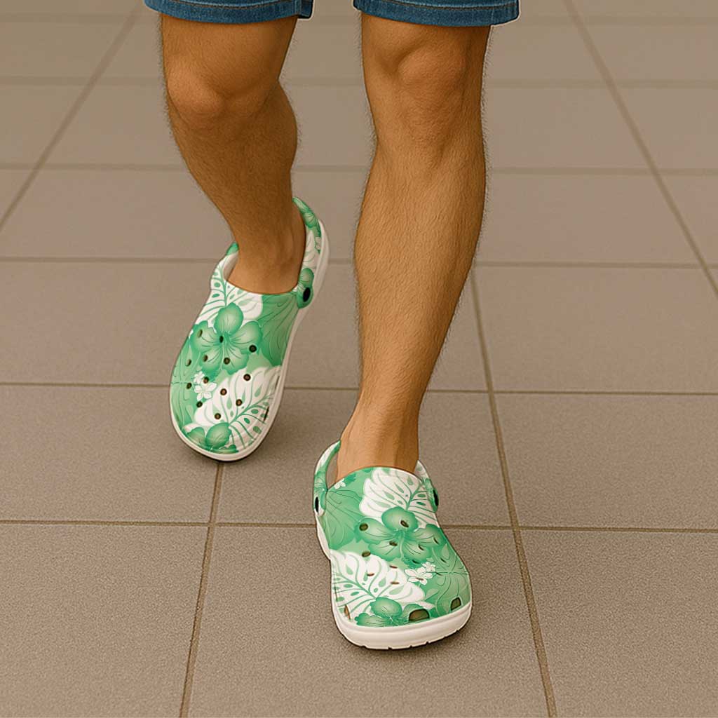 Green Aloha Hawaii Clogs Shoes Monstera Hibiscus Plumeria Seamless Vibes - Polynesian Pride