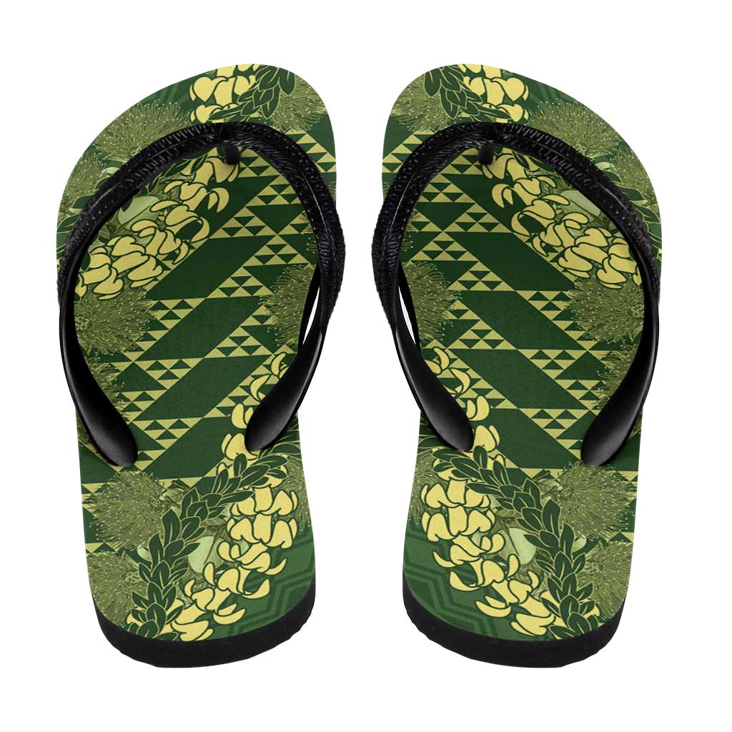 Green Aloha Hawaii Flip Flops Hawaiian Kakau Ohia Lehua Lei - Polynesian Pride