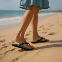 Green Aloha Hawaii Flip Flops Hawaiian Kakau Ohia Lehua Lei - Polynesian Pride