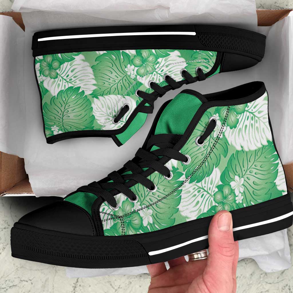 Green Aloha Hawaii High Top Shoes Monstera Hibiscus Plumeria Seamless Vibes LT14 Green - Polynesian Pride