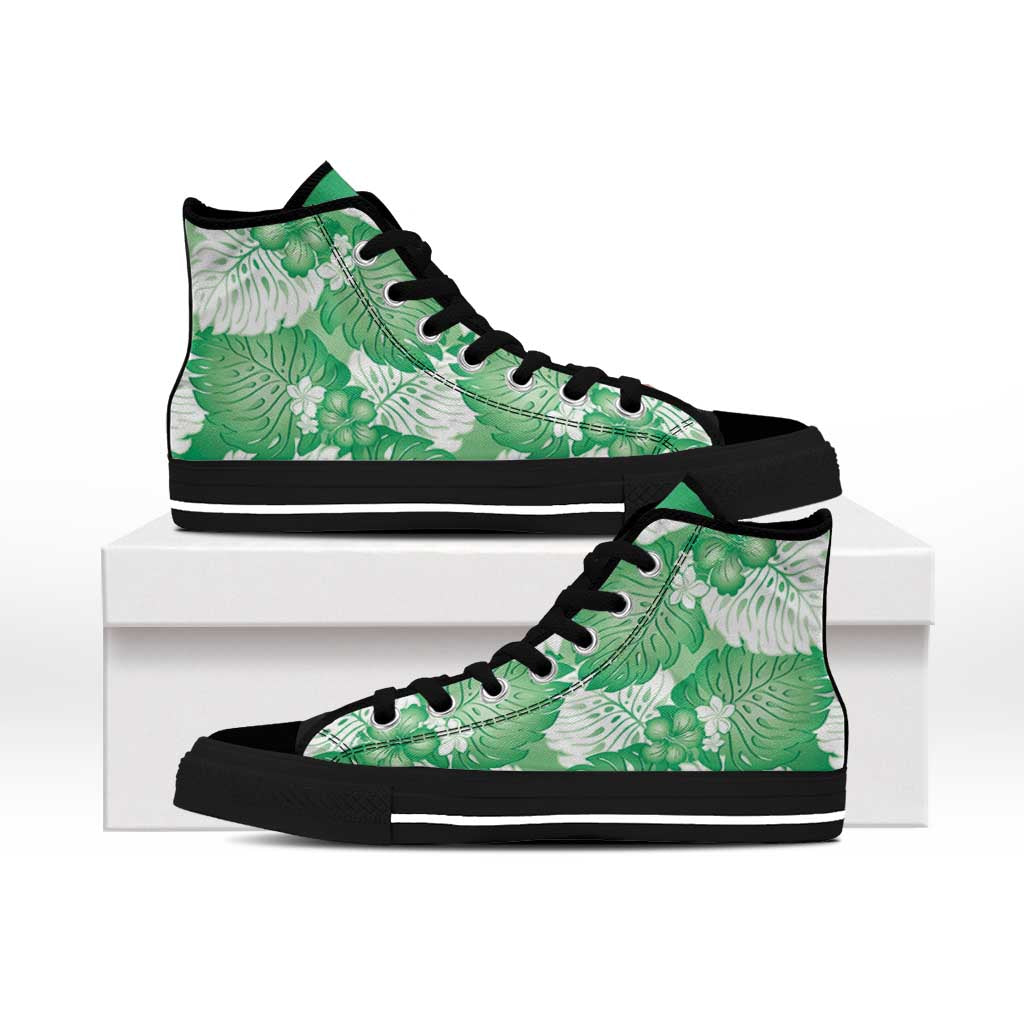 Green Aloha Hawaii High Top Shoes Monstera Hibiscus Plumeria Seamless Vibes LT14 - Polynesian Pride