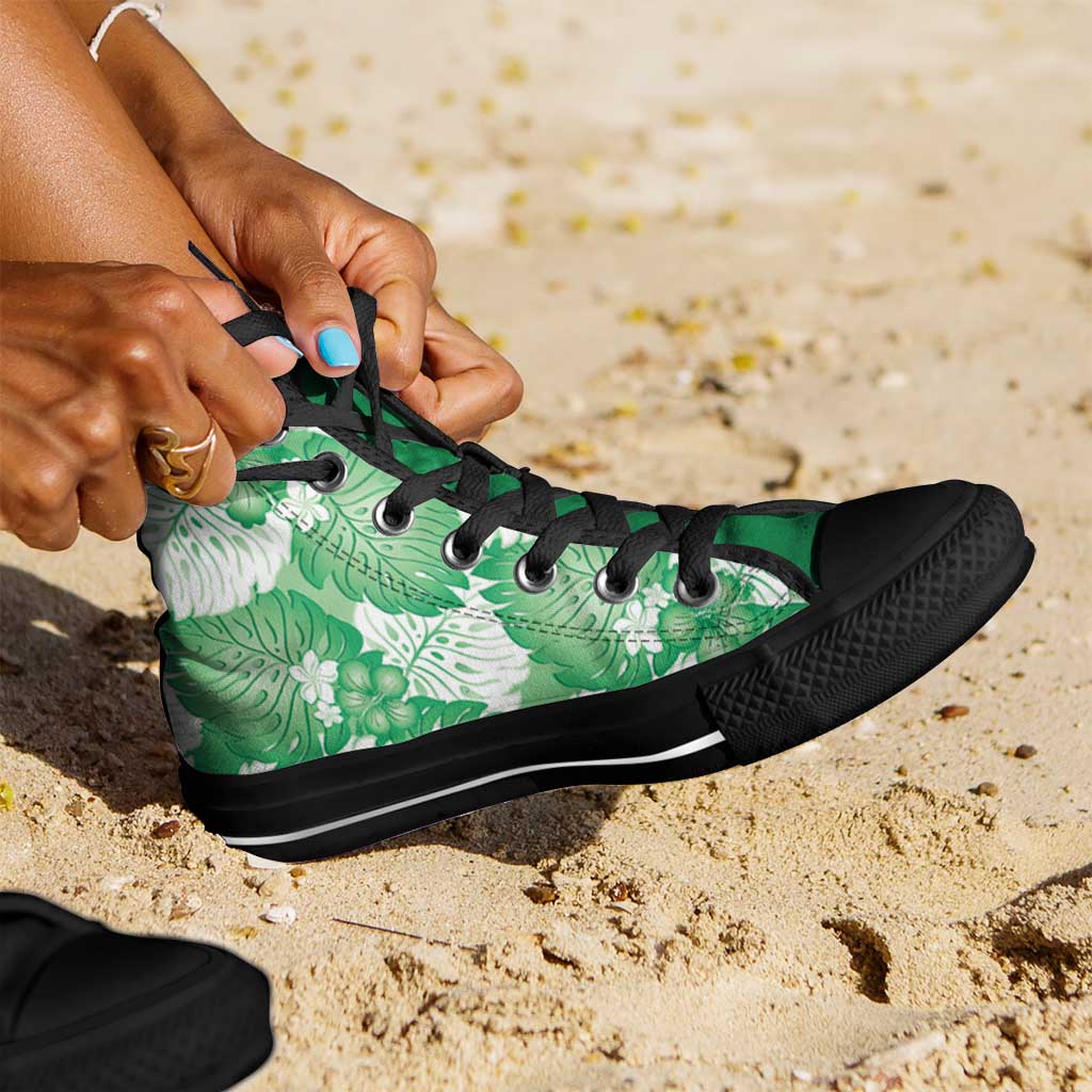 Green Aloha Hawaii High Top Shoes Monstera Hibiscus Plumeria Seamless Vibes LT14 - Polynesian Pride