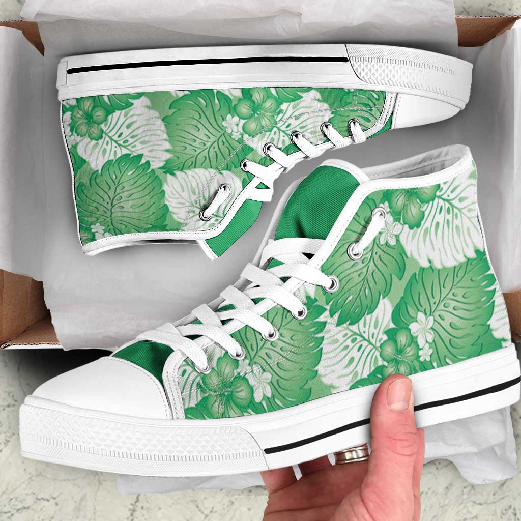Green Aloha Hawaii High Top Shoes Monstera Hibiscus Plumeria Seamless Vibes LT14 Green - Polynesian Pride