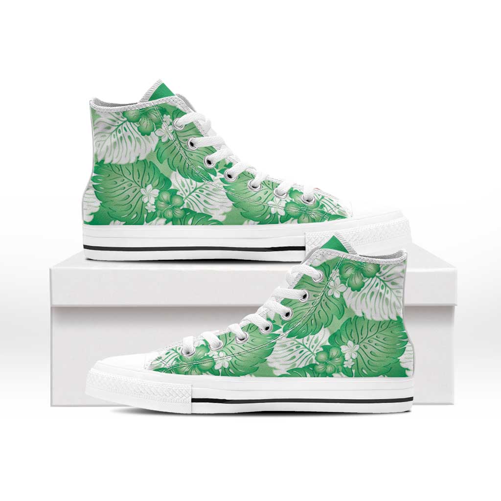 Green Aloha Hawaii High Top Shoes Monstera Hibiscus Plumeria Seamless Vibes LT14 - Polynesian Pride