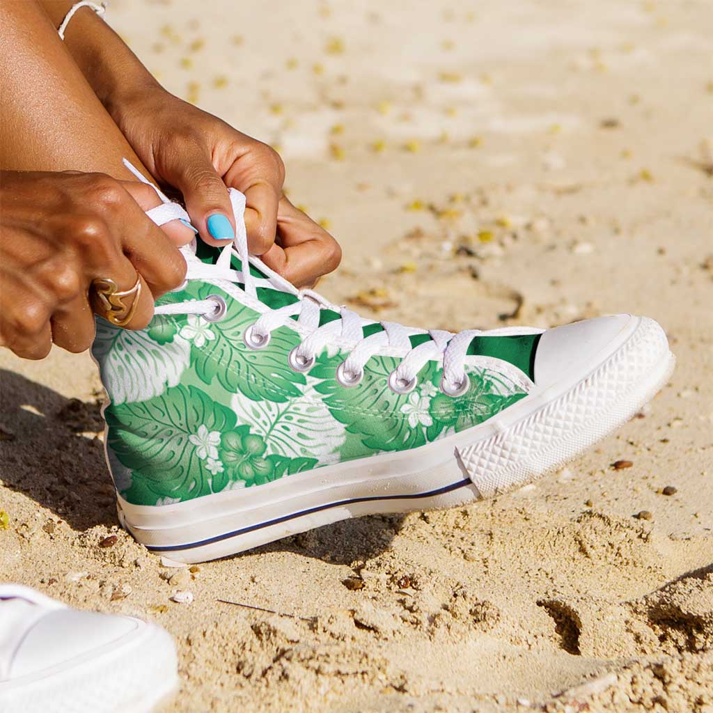 Green Aloha Hawaii High Top Shoes Monstera Hibiscus Plumeria Seamless Vibes LT14 - Polynesian Pride